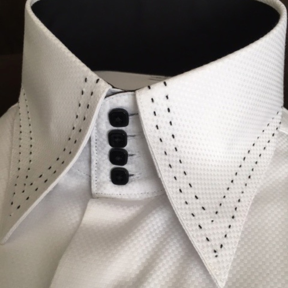 MorCouture White Black Stitch High Collar Shirt
